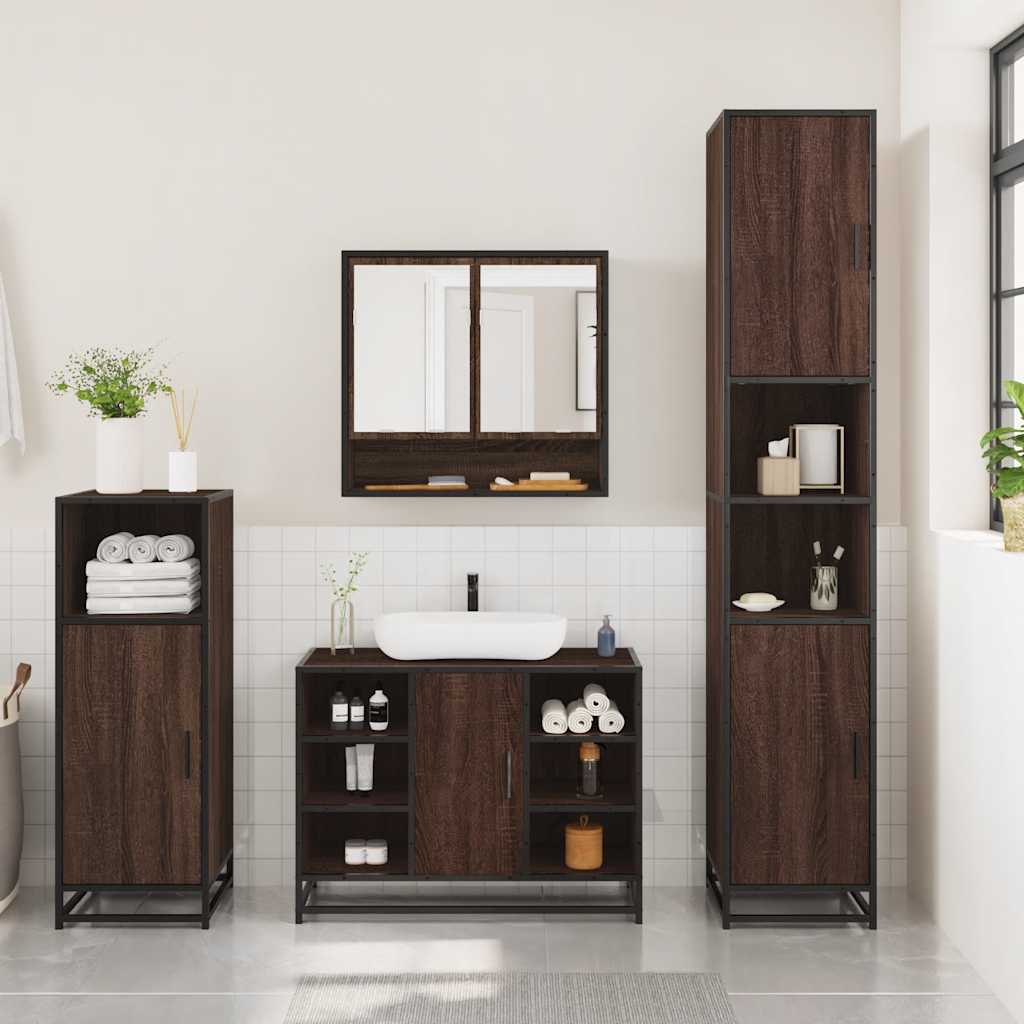 vidaXL 3 Piece Bathroom Furniture Set Brown Oak Engineered Wood