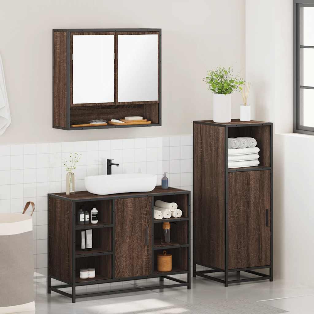 vidaXL 3 Piece Bathroom Furniture Set Brown Oak Engineered Wood