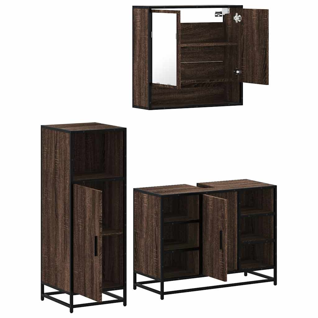 vidaXL 3 Piece Bathroom Furniture Set Brown Oak Engineered Wood