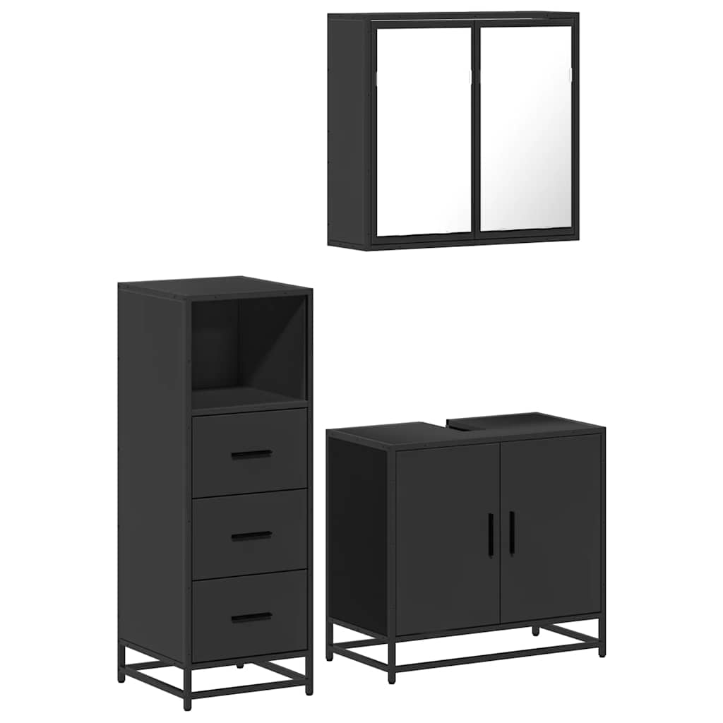 vidaXL 3 Piece Bathroom Furniture Set Black Engineered Wood