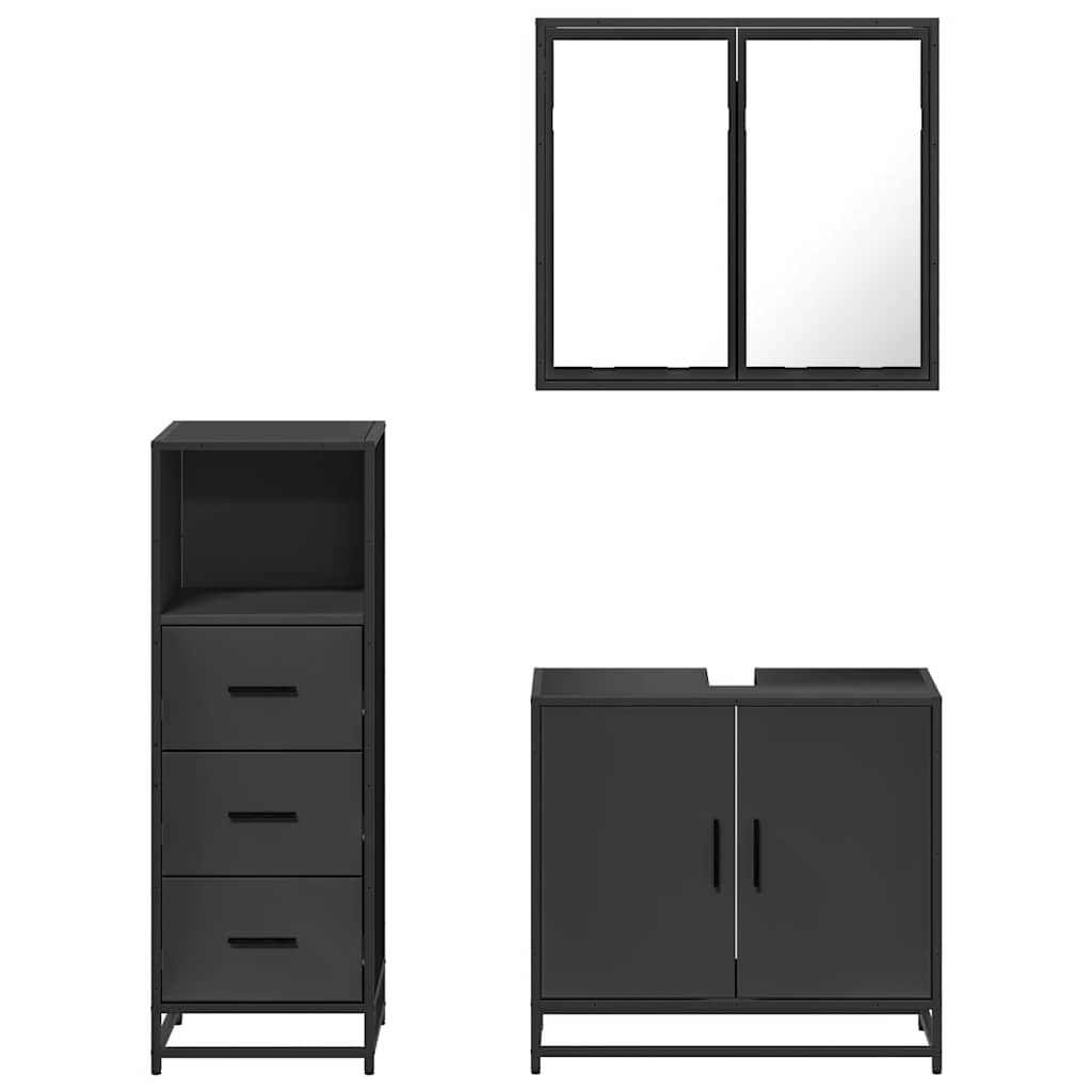 vidaXL 3 Piece Bathroom Furniture Set Black Engineered Wood