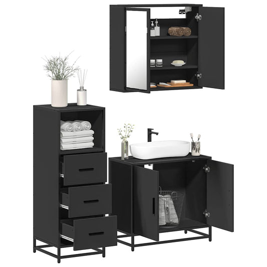 vidaXL 3 Piece Bathroom Furniture Set Black Engineered Wood