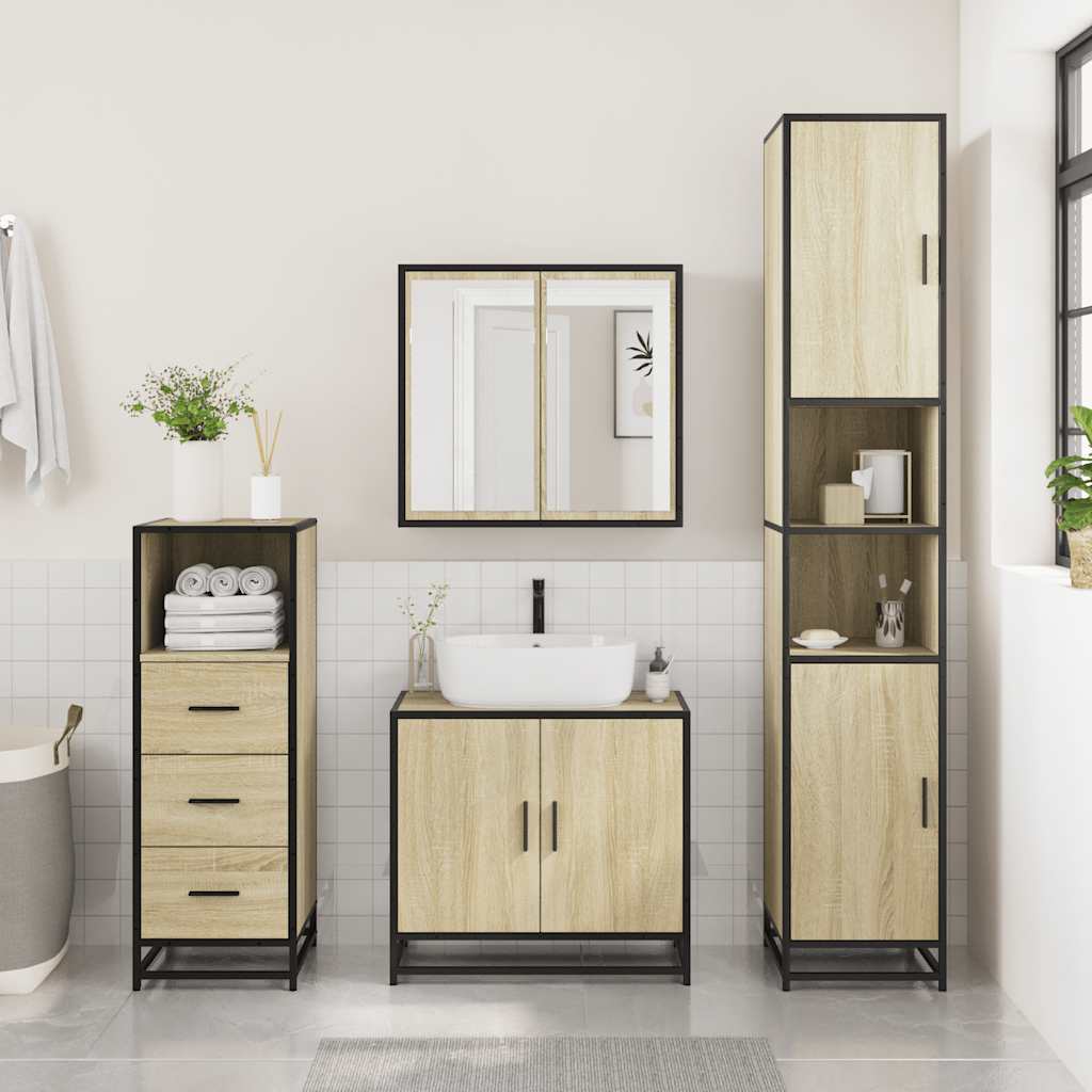 vidaXL 3 Piece Bathroom Furniture Set Sonoma Oak Engineered Wood