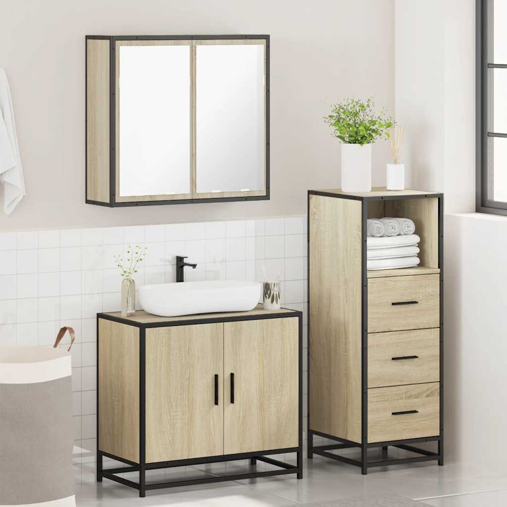 vidaXL 3 Piece Bathroom Furniture Set Sonoma Oak Engineered Wood