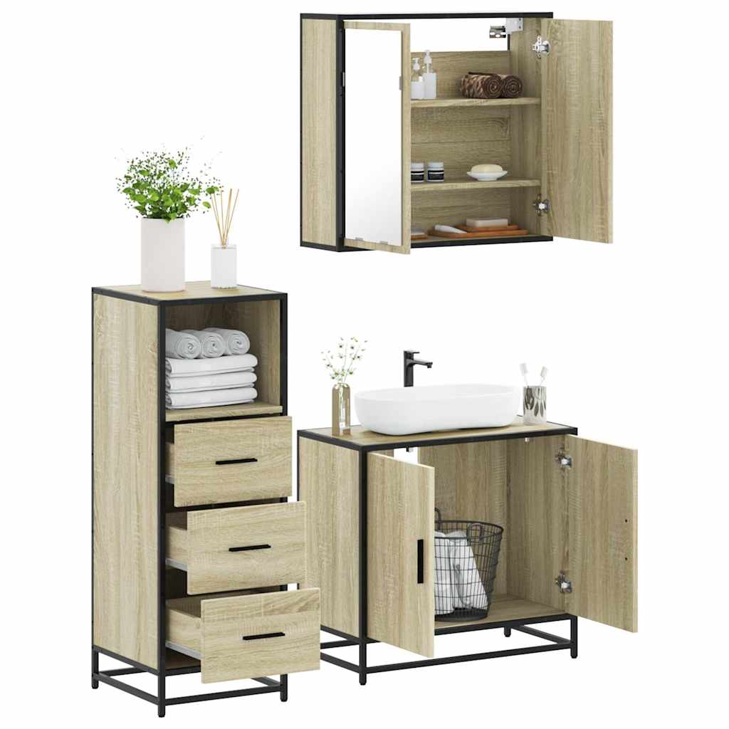 vidaXL 3 Piece Bathroom Furniture Set Sonoma Oak Engineered Wood