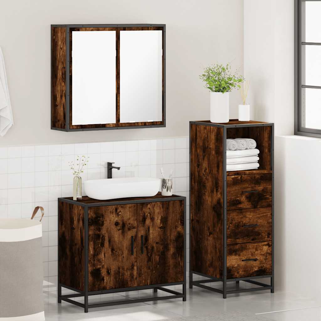 vidaXL 3 Piece Bathroom Furniture Set Smoked Oak Engineered Wood