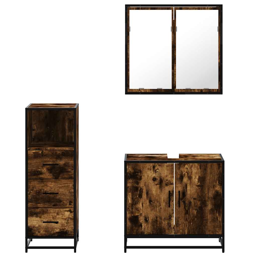 vidaXL 3 Piece Bathroom Furniture Set Smoked Oak Engineered Wood