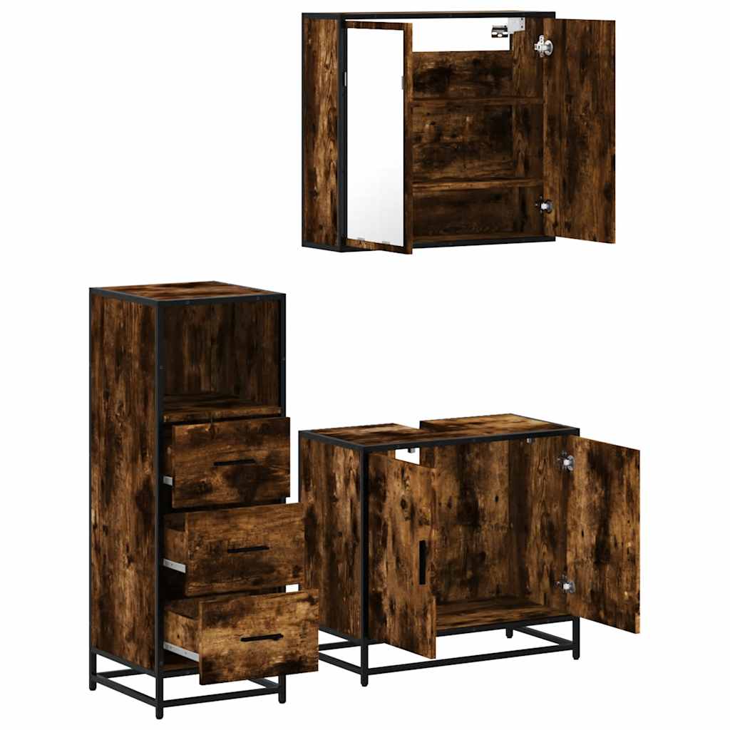 vidaXL 3 Piece Bathroom Furniture Set Smoked Oak Engineered Wood