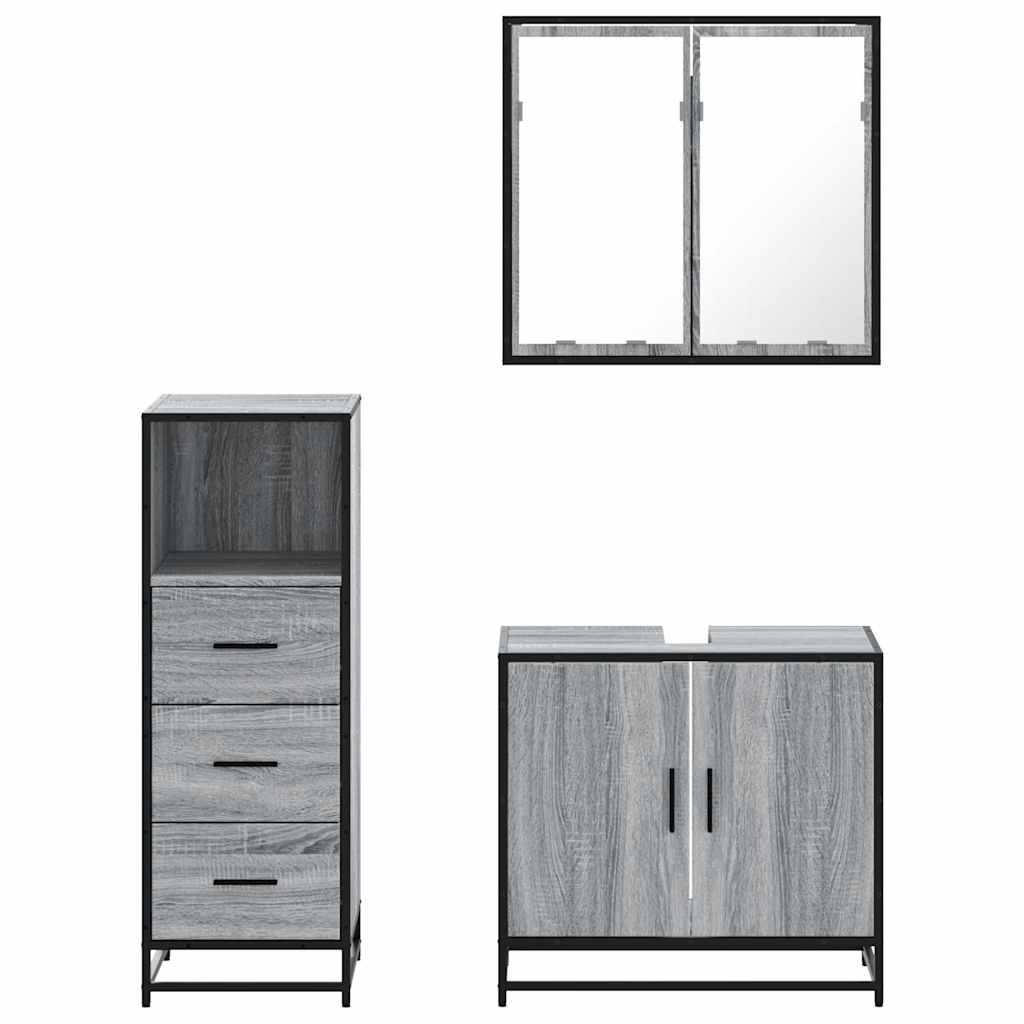 vidaXL 3 Piece Bathroom Furniture Set Grey Sonoma Engineered Wood