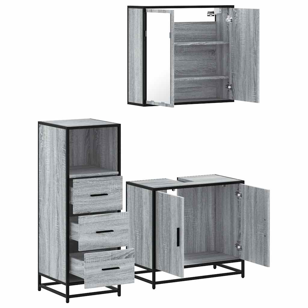 vidaXL 3 Piece Bathroom Furniture Set Grey Sonoma Engineered Wood