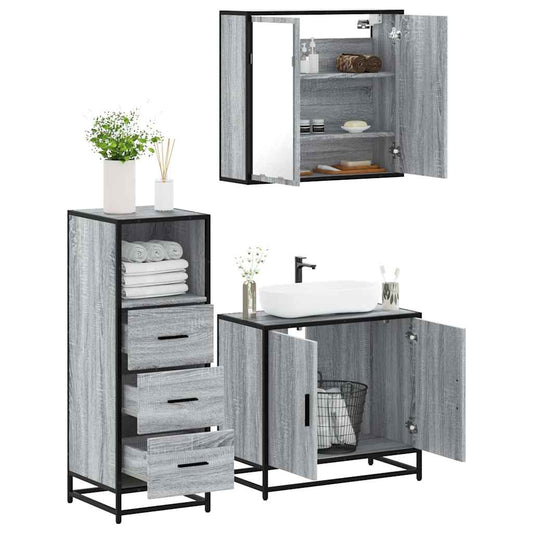 vidaXL 3 Piece Bathroom Furniture Set Grey Sonoma Engineered Wood