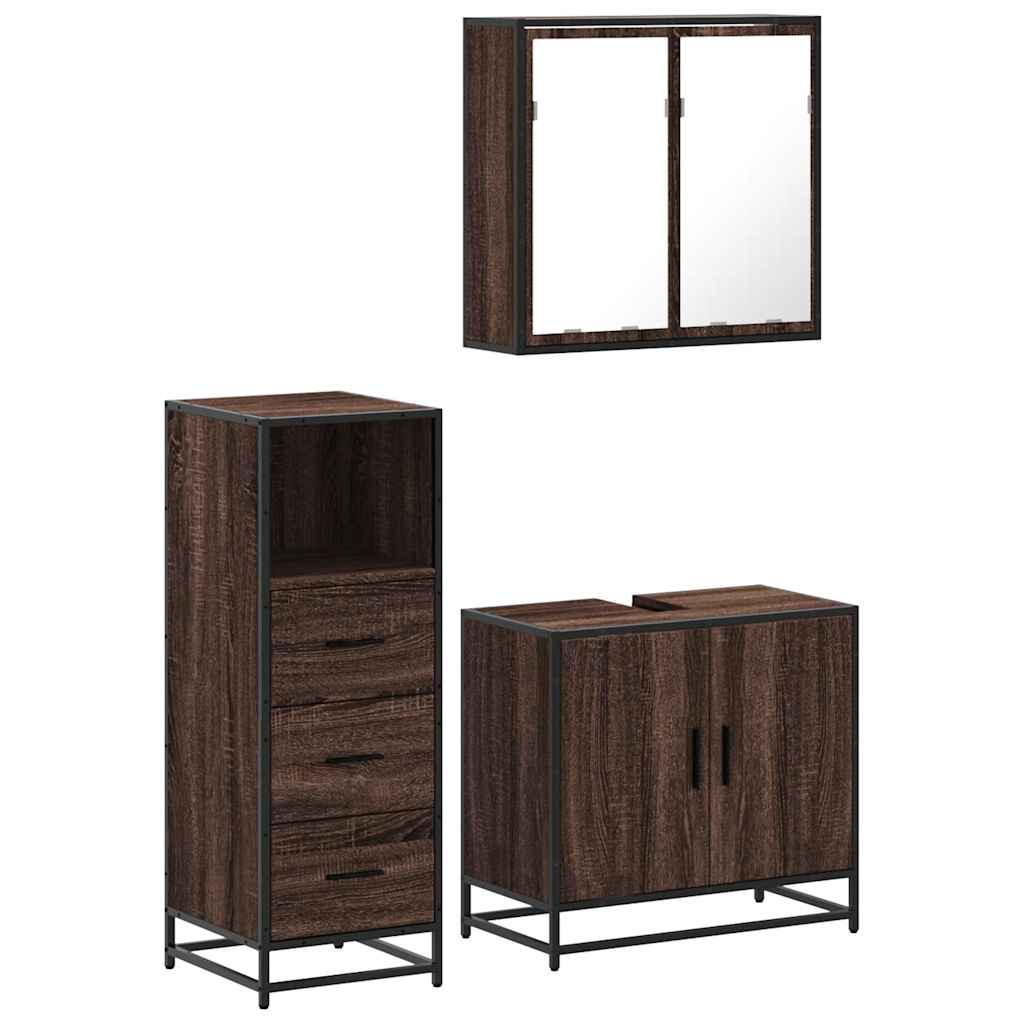 vidaXL 3 Piece Bathroom Furniture Set Brown Oak Engineered Wood