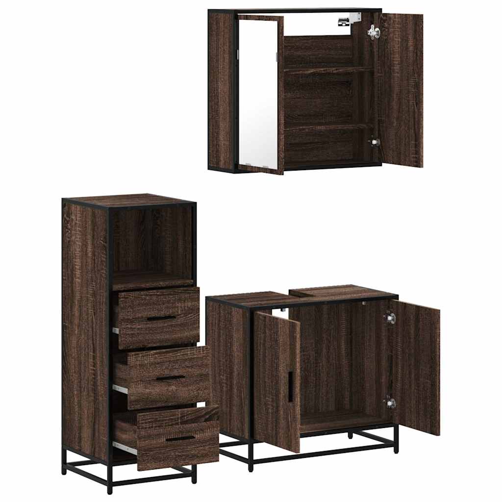 vidaXL 3 Piece Bathroom Furniture Set Brown Oak Engineered Wood