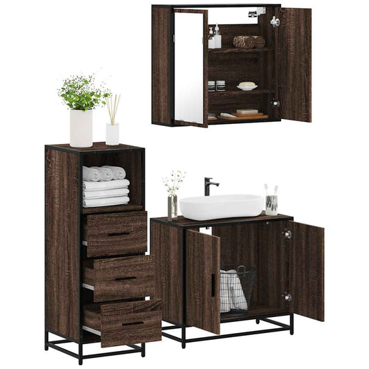 vidaXL 3 Piece Bathroom Furniture Set Brown Oak Engineered Wood