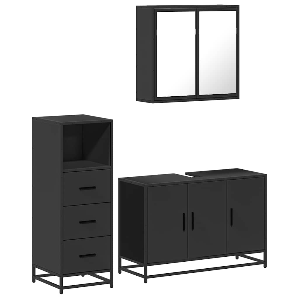 vidaXL 3 Piece Bathroom Furniture Set Black Engineered Wood