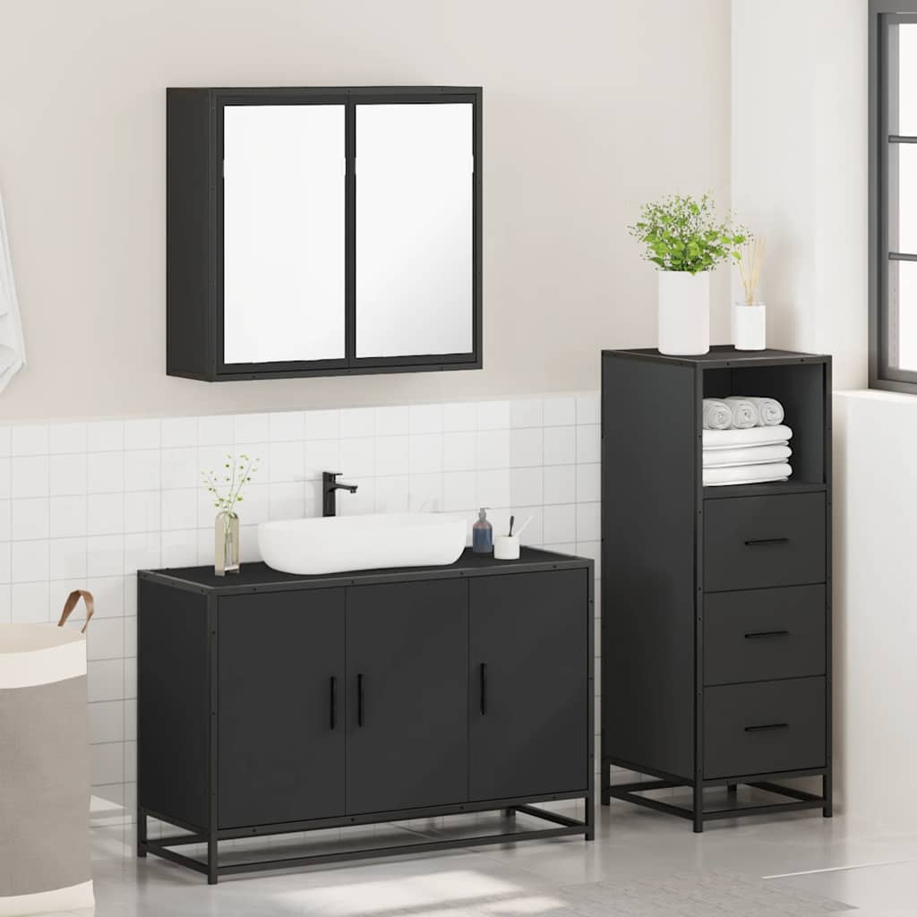 vidaXL 3 Piece Bathroom Furniture Set Black Engineered Wood