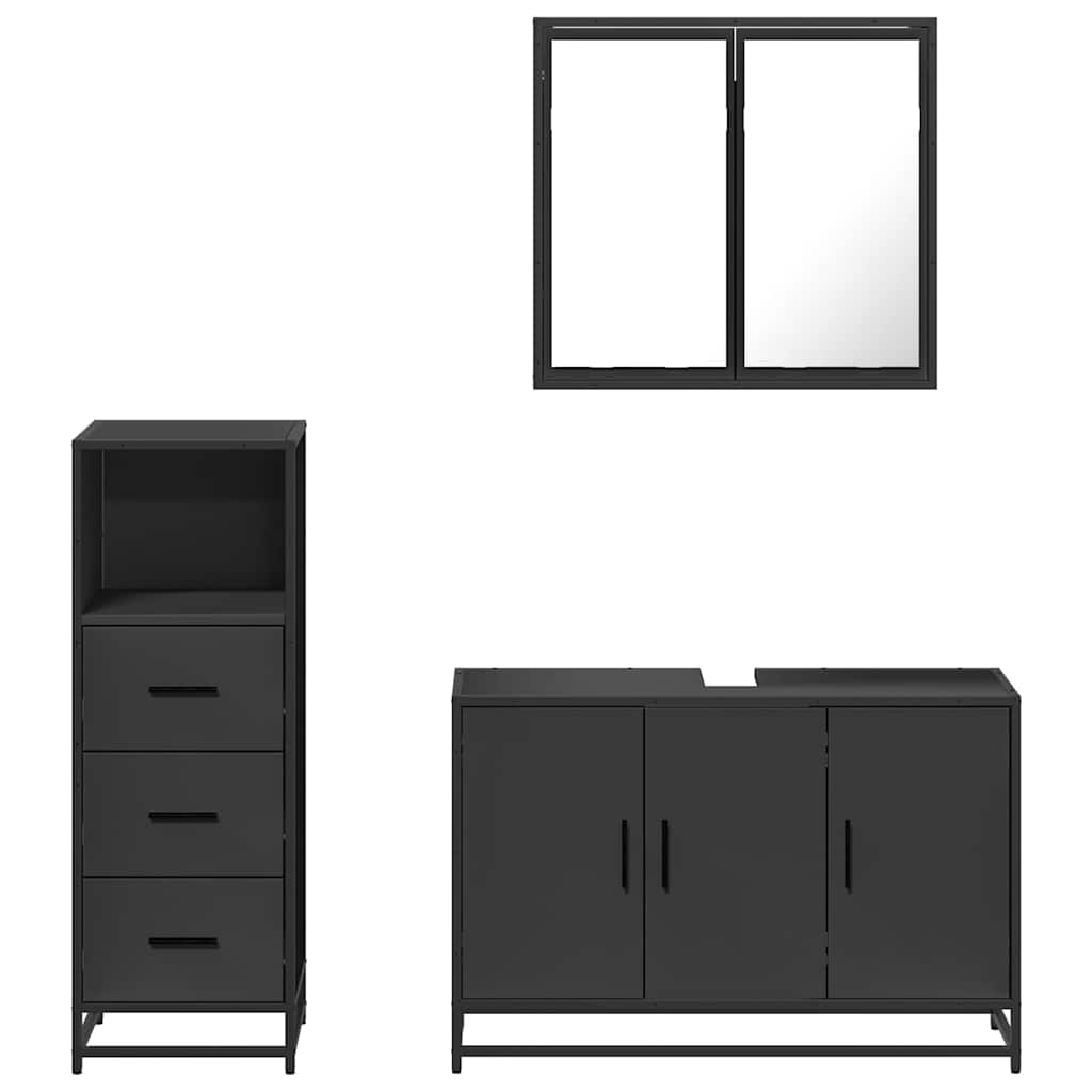 vidaXL 3 Piece Bathroom Furniture Set Black Engineered Wood