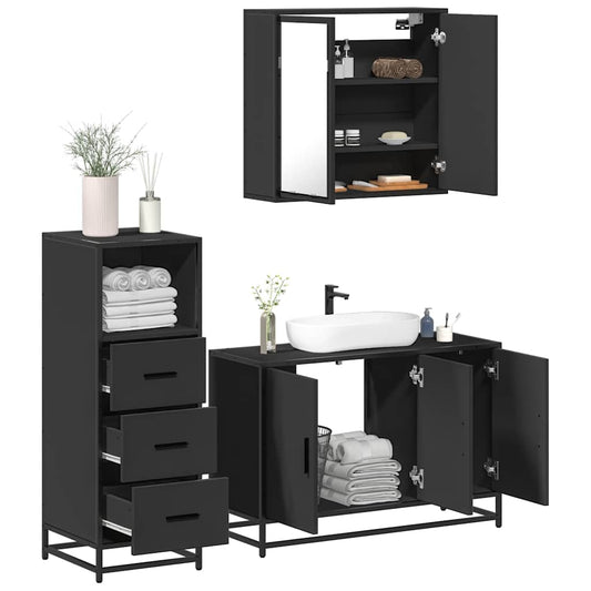 vidaXL 3 Piece Bathroom Furniture Set Black Engineered Wood