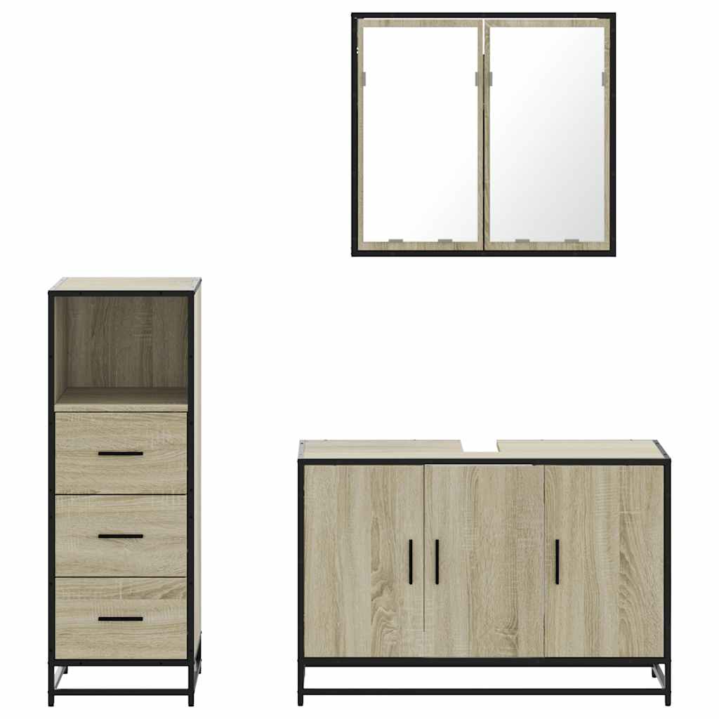 vidaXL 3 Piece Bathroom Furniture Set Sonoma Oak Engineered Wood