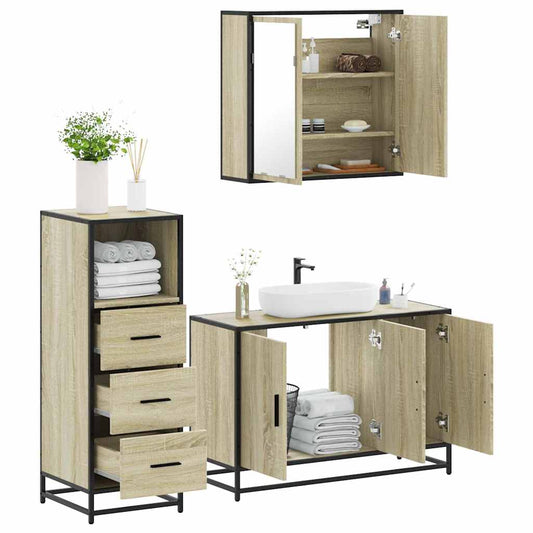 vidaXL 3 Piece Bathroom Furniture Set Sonoma Oak Engineered Wood