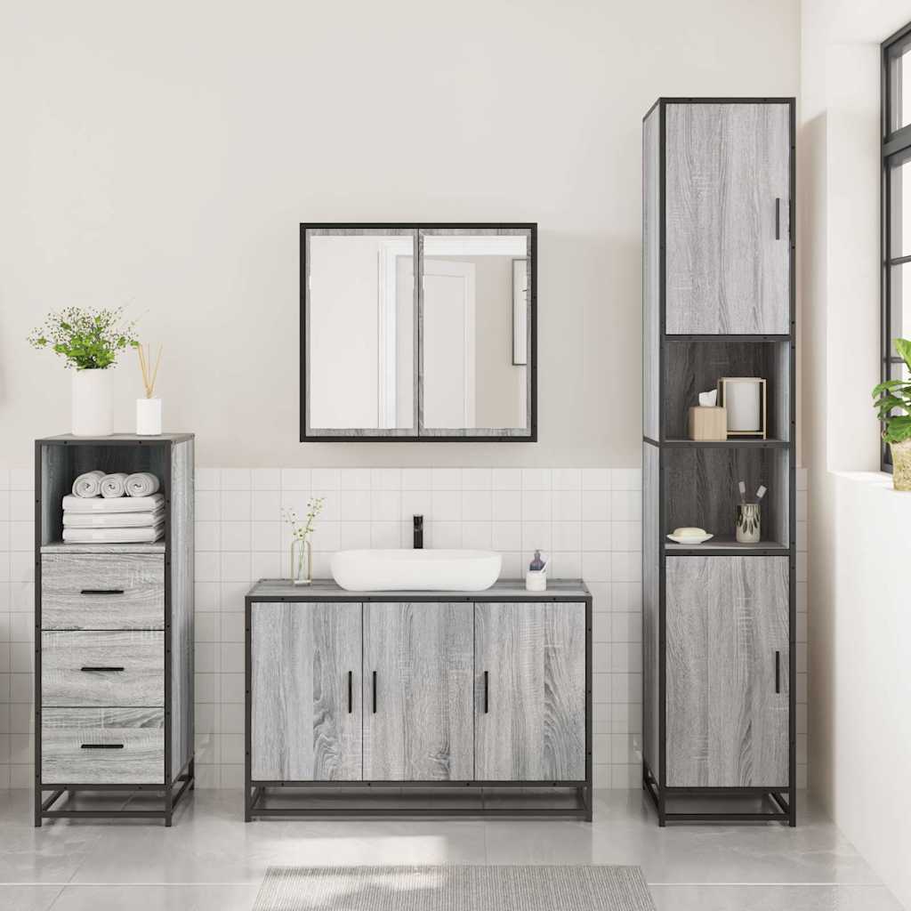 vidaXL 3 Piece Bathroom Furniture Set Grey Sonoma Engineered Wood