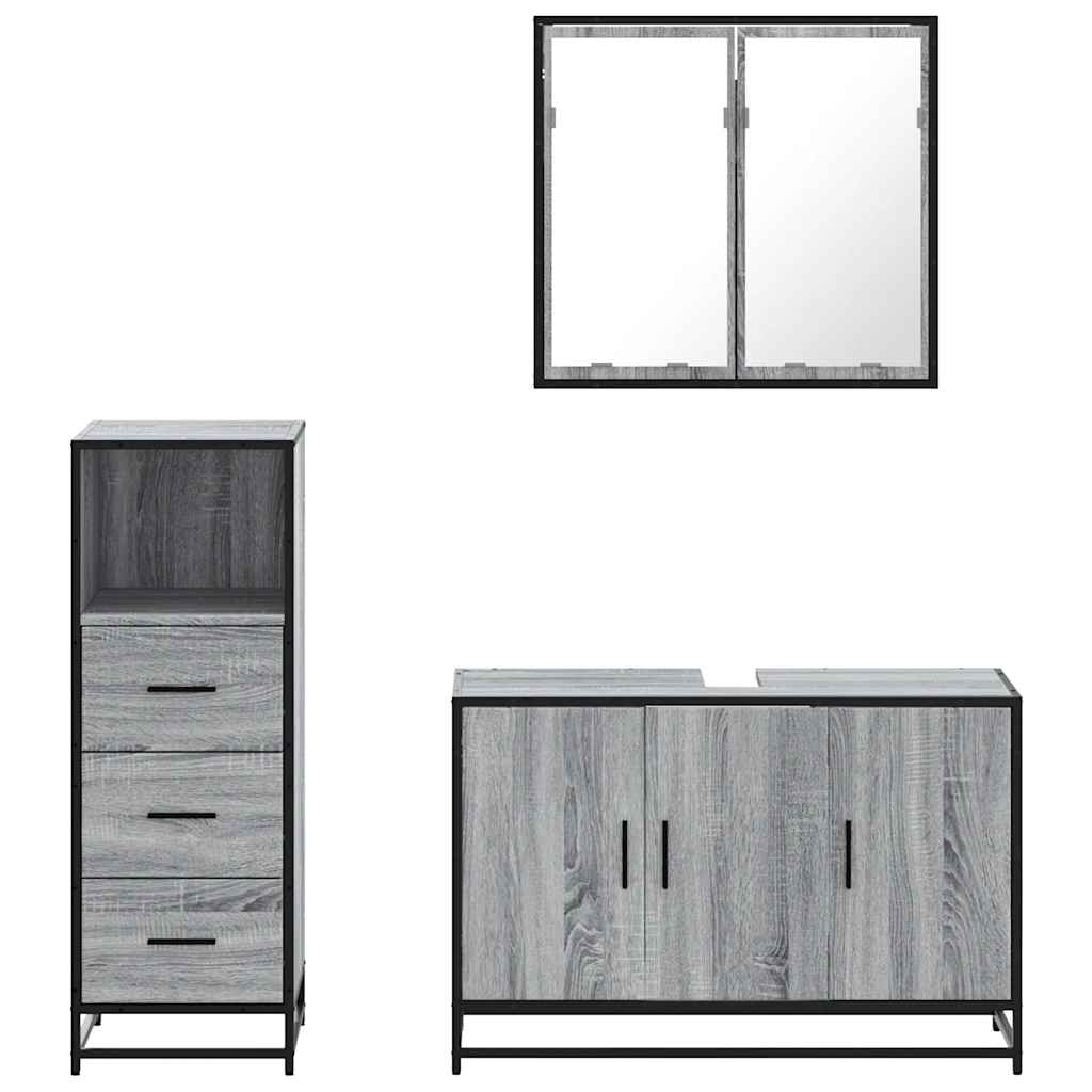 vidaXL 3 Piece Bathroom Furniture Set Grey Sonoma Engineered Wood