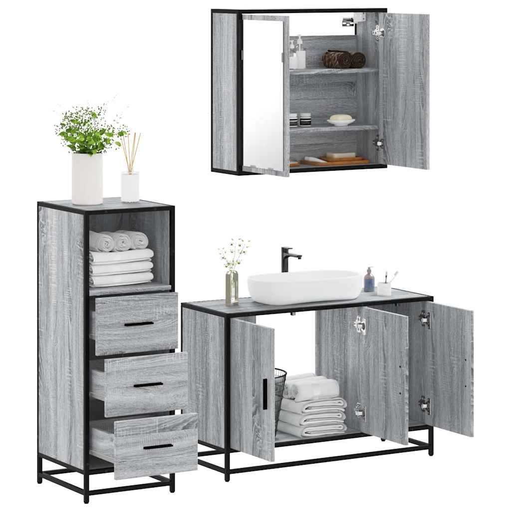 vidaXL 3 Piece Bathroom Furniture Set Grey Sonoma Engineered Wood