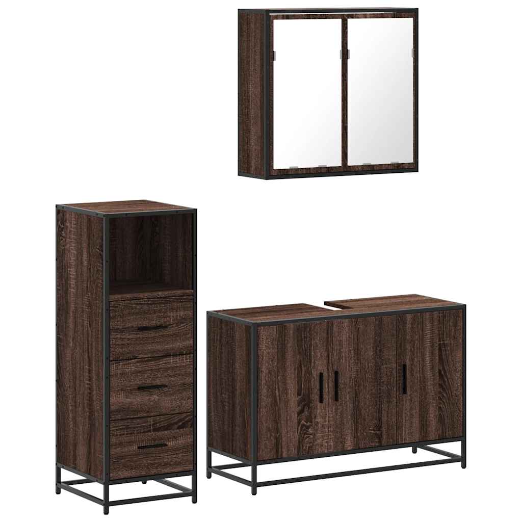 vidaXL 3 Piece Bathroom Furniture Set Brown Oak Engineered Wood