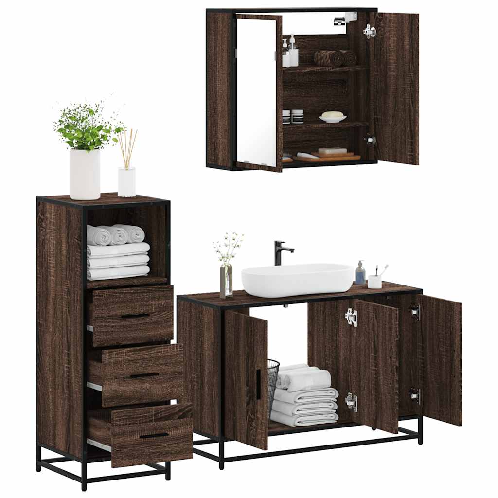 vidaXL 3 Piece Bathroom Furniture Set Brown Oak Engineered Wood