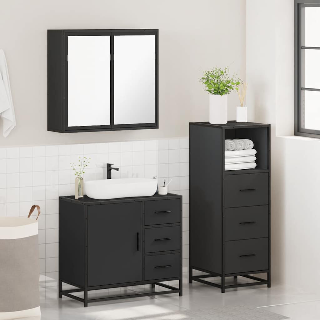 vidaXL 3 Piece Bathroom Furniture Set Black Engineered Wood