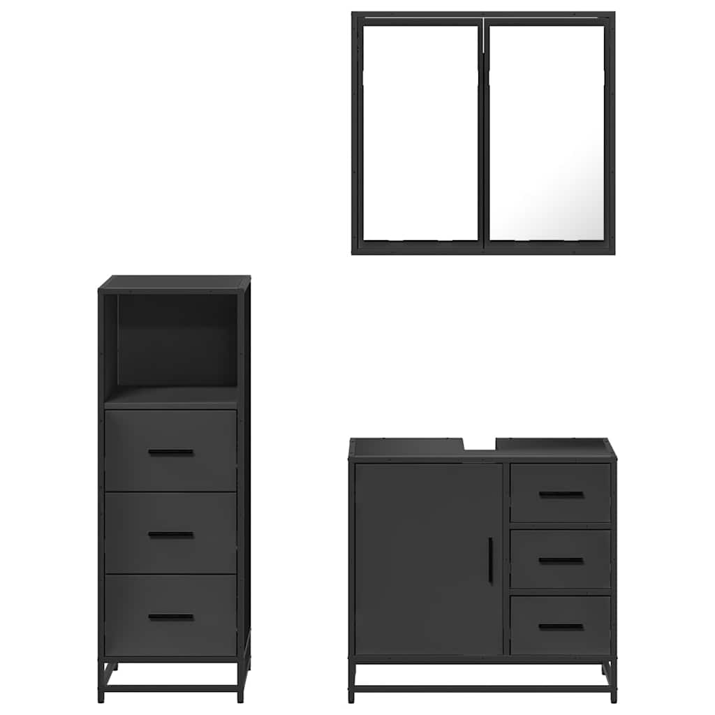 vidaXL 3 Piece Bathroom Furniture Set Black Engineered Wood