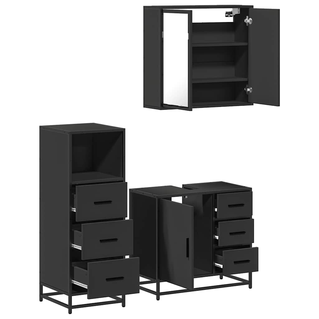 vidaXL 3 Piece Bathroom Furniture Set Black Engineered Wood