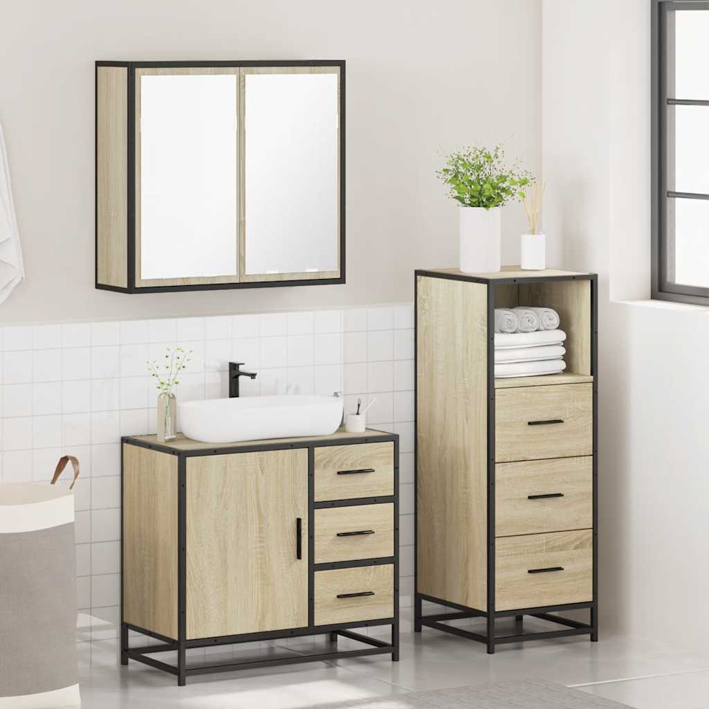 vidaXL 3 Piece Bathroom Furniture Set Sonoma Oak Engineered Wood