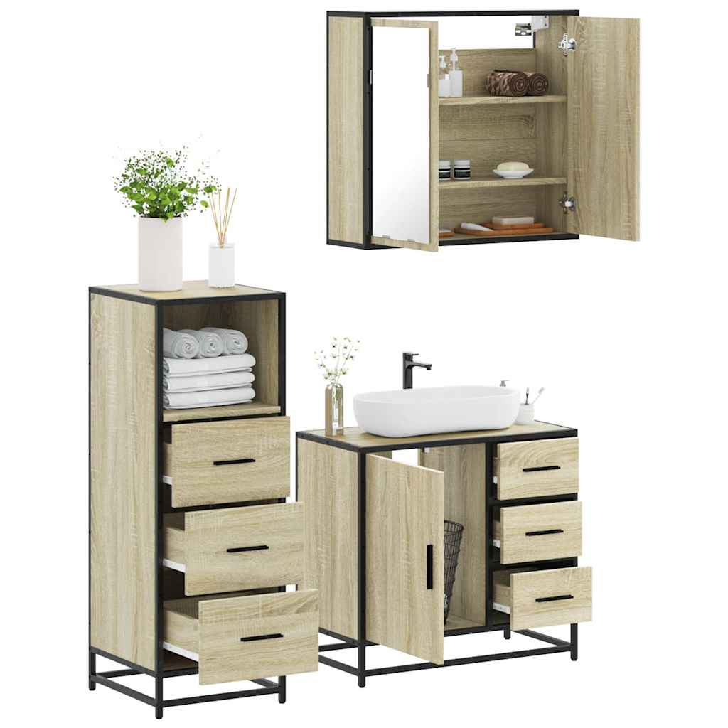 vidaXL 3 Piece Bathroom Furniture Set Sonoma Oak Engineered Wood