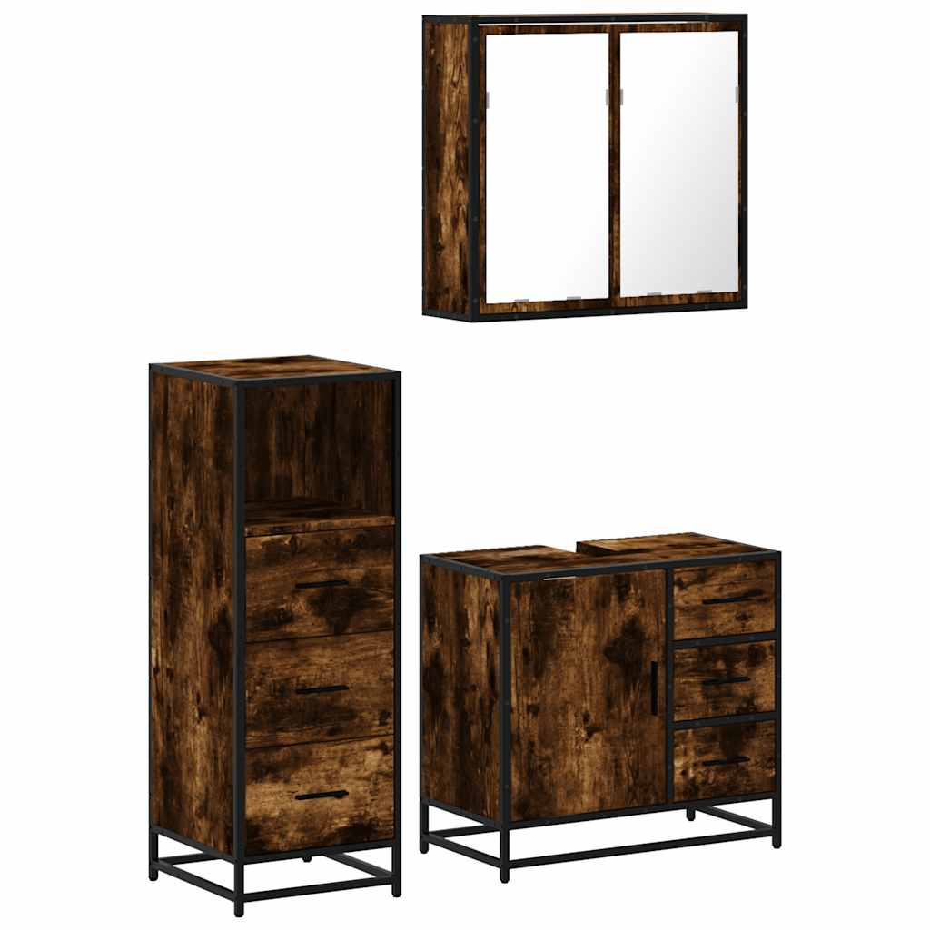 vidaXL 3 Piece Bathroom Furniture Set Smoked Oak Engineered Wood