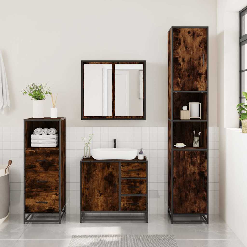 vidaXL 3 Piece Bathroom Furniture Set Smoked Oak Engineered Wood