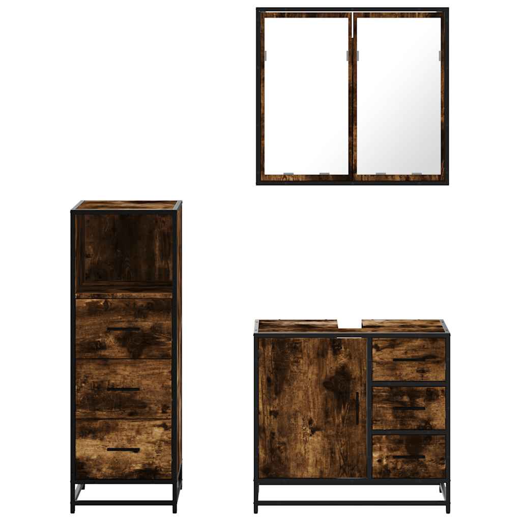 vidaXL 3 Piece Bathroom Furniture Set Smoked Oak Engineered Wood