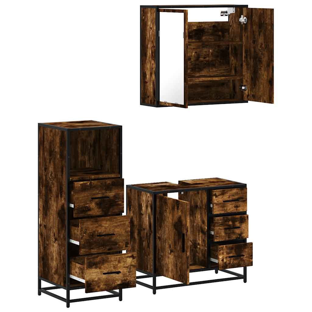 vidaXL 3 Piece Bathroom Furniture Set Smoked Oak Engineered Wood