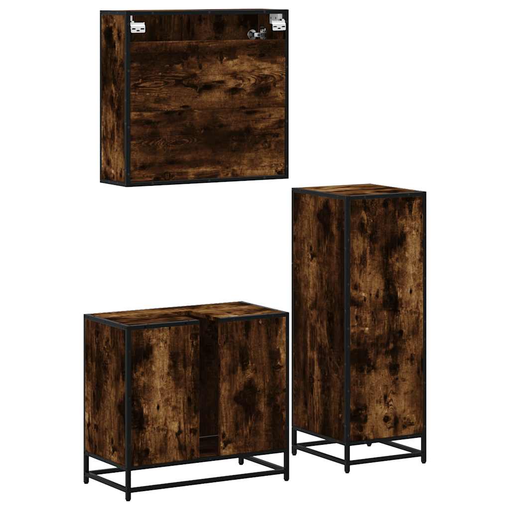 vidaXL 3 Piece Bathroom Furniture Set Smoked Oak Engineered Wood