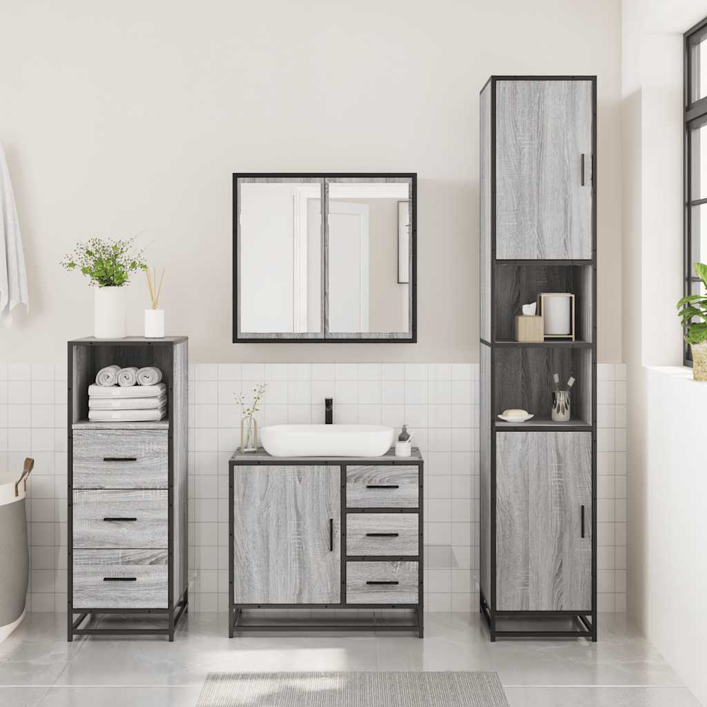 vidaXL 3 Piece Bathroom Furniture Set Grey Sonoma Engineered Wood