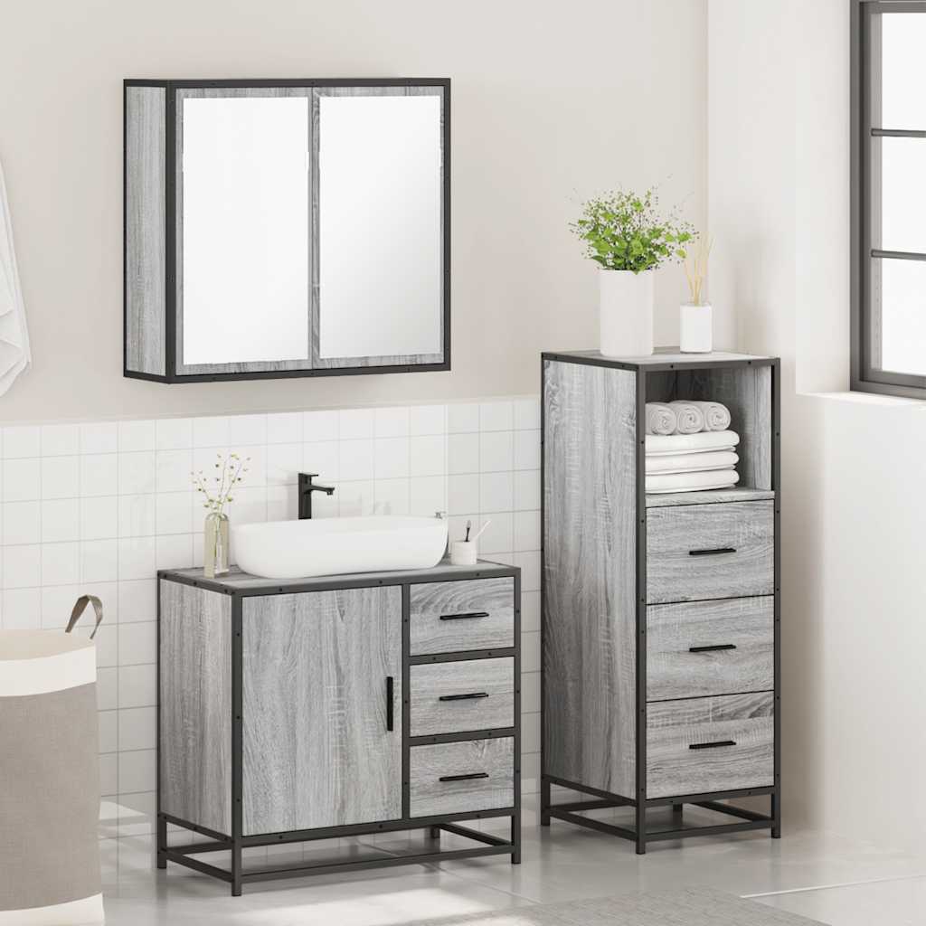 vidaXL 3 Piece Bathroom Furniture Set Grey Sonoma Engineered Wood