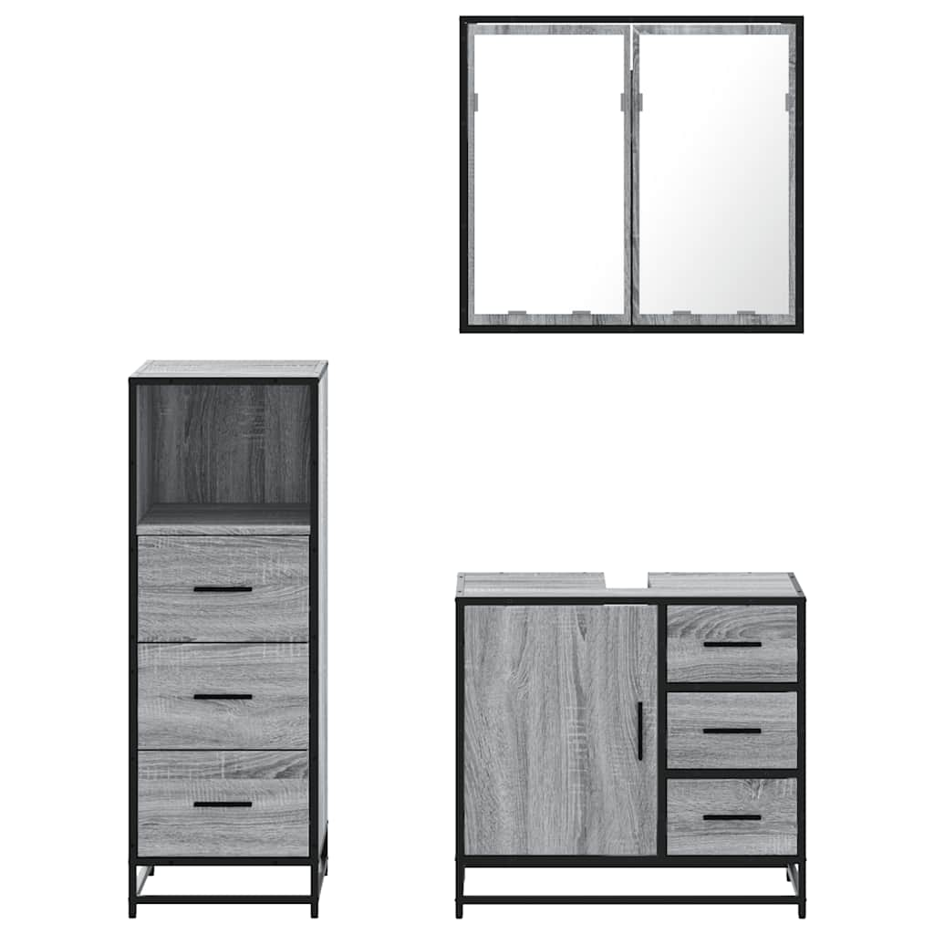 vidaXL 3 Piece Bathroom Furniture Set Grey Sonoma Engineered Wood