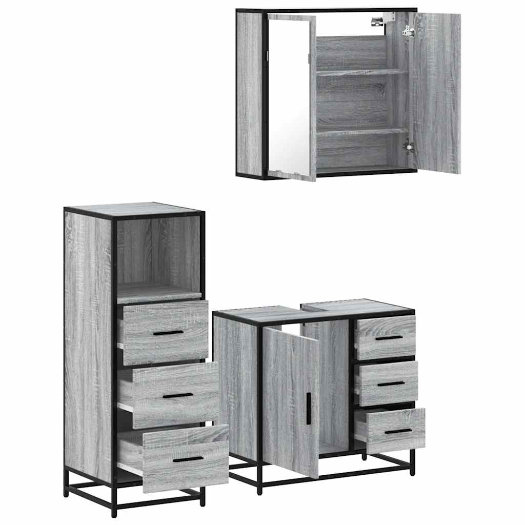 vidaXL 3 Piece Bathroom Furniture Set Grey Sonoma Engineered Wood