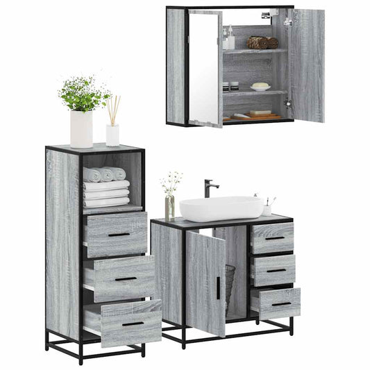 vidaXL 3 Piece Bathroom Furniture Set Grey Sonoma Engineered Wood