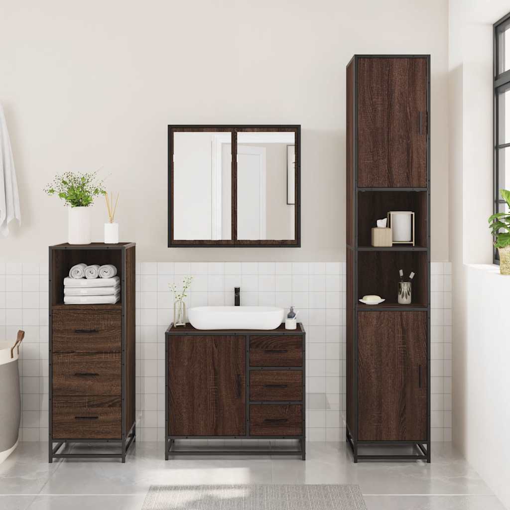 vidaXL 3 Piece Bathroom Furniture Set Brown Oak Engineered Wood