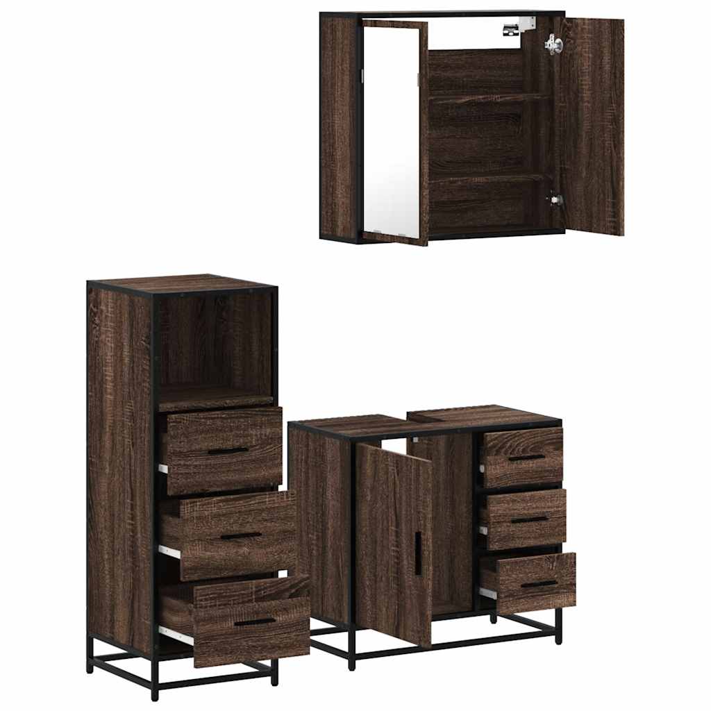 vidaXL 3 Piece Bathroom Furniture Set Brown Oak Engineered Wood