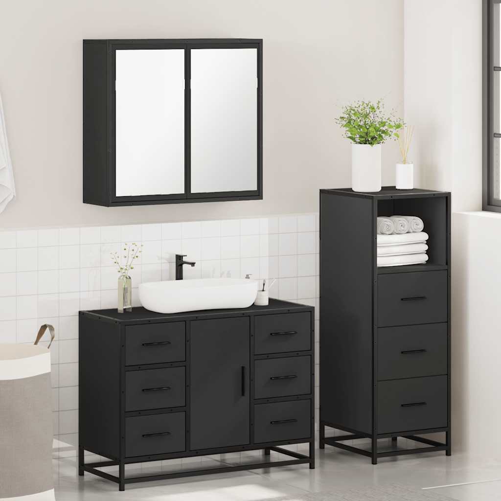 vidaXL 3 Piece Bathroom Furniture Set Black Engineered Wood