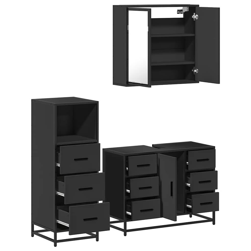 vidaXL 3 Piece Bathroom Furniture Set Black Engineered Wood