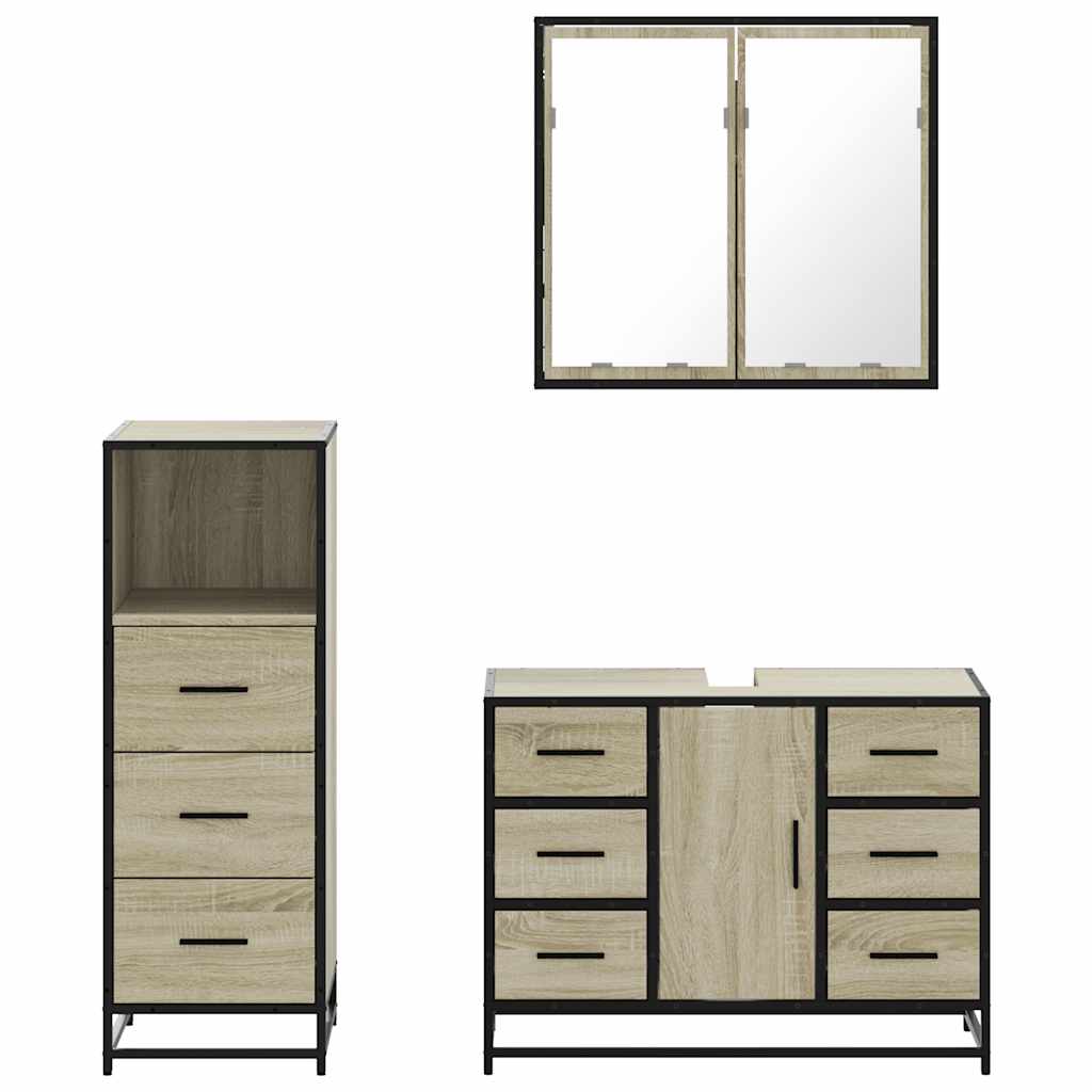 vidaXL 3 Piece Bathroom Furniture Set Sonoma Oak Engineered Wood