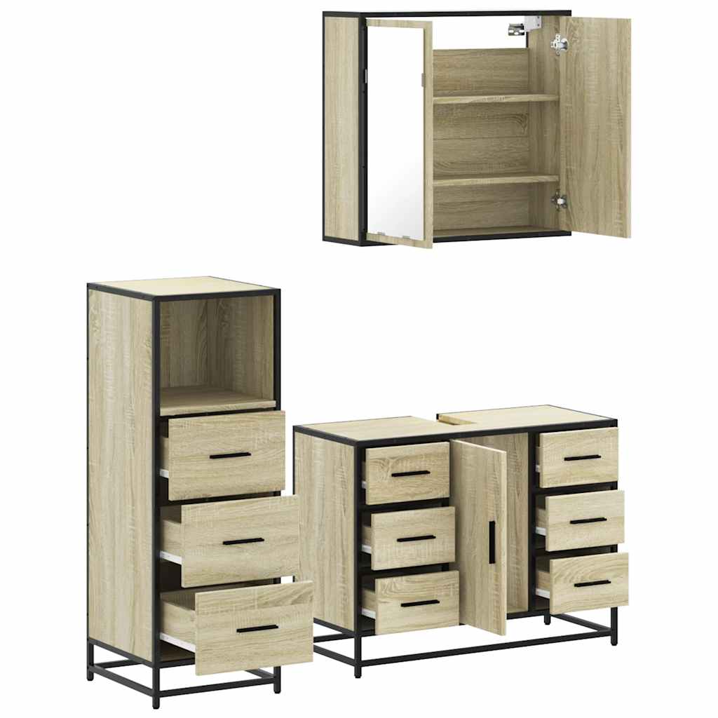 vidaXL 3 Piece Bathroom Furniture Set Sonoma Oak Engineered Wood